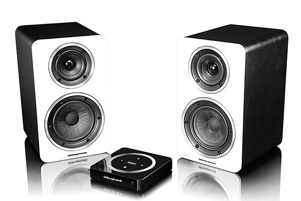 Wharfedale Diamond A1 Active Bookshelf Speakers in White Baffle with Black Leatherette