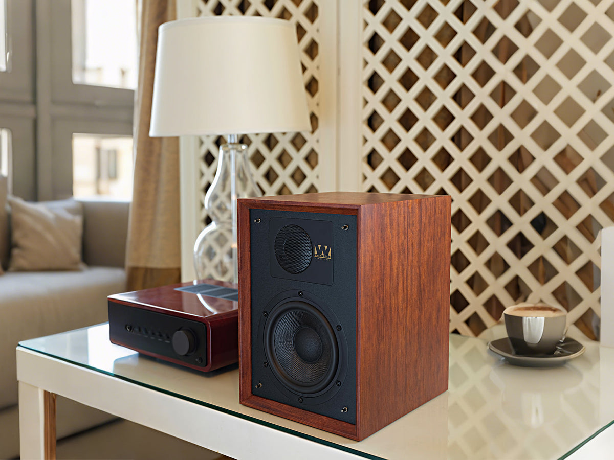 Wharfedale bookshelf speaker in a living-room setting