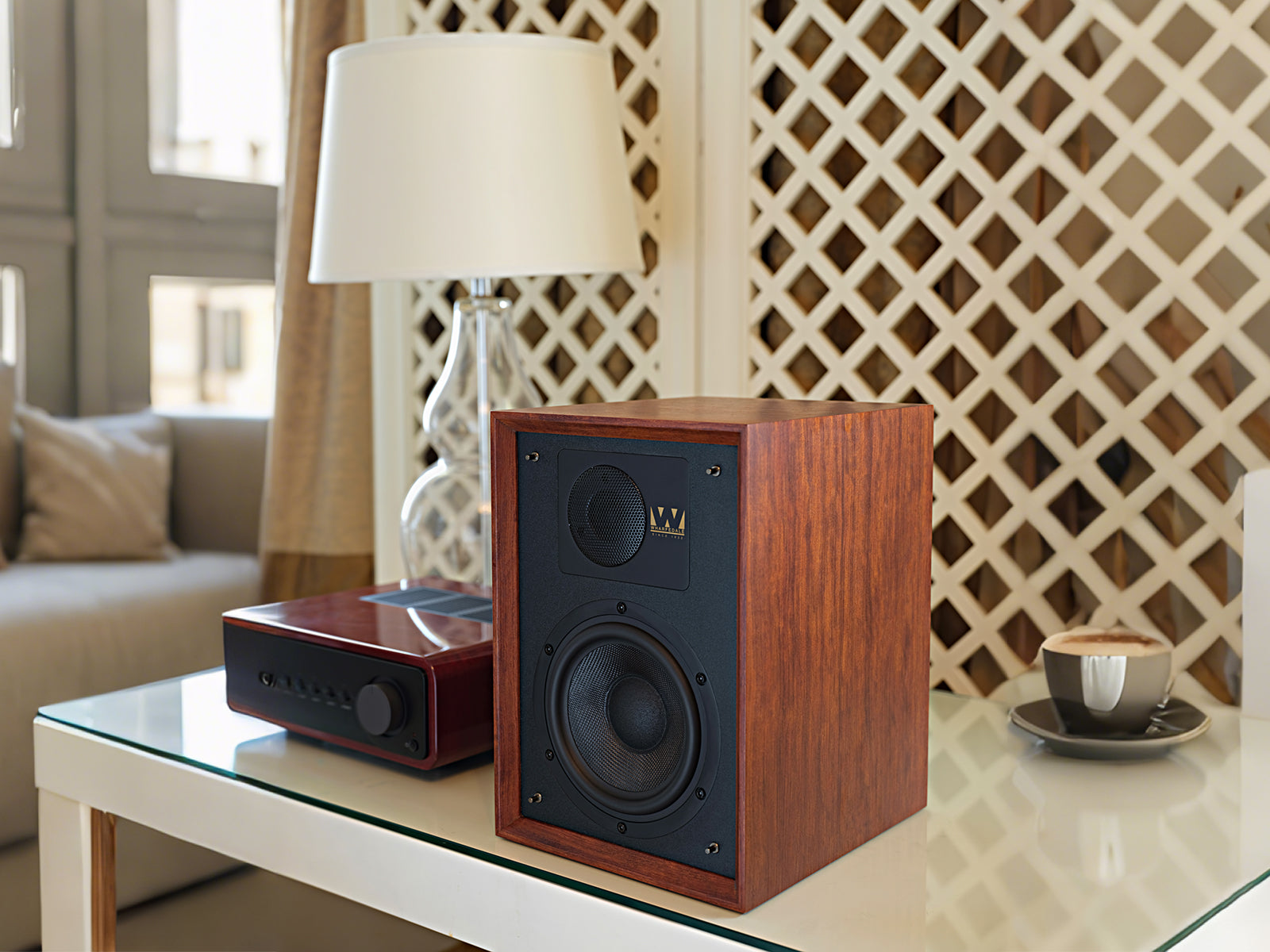 Wharfedale bookshelf speaker in a living-room setting