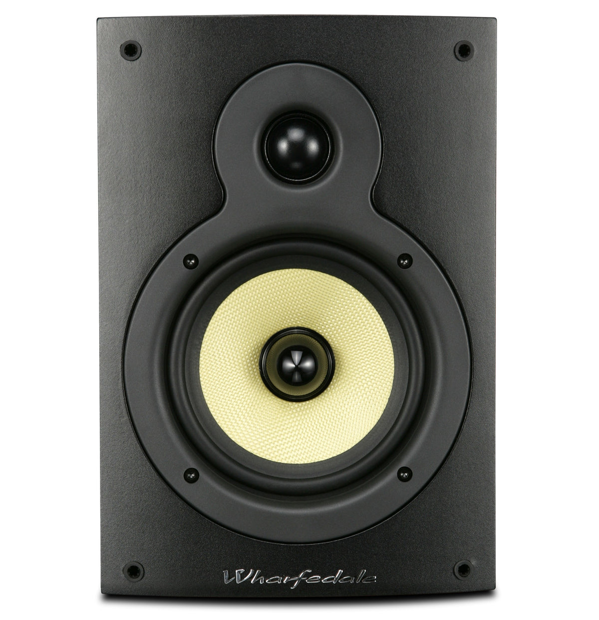 Wharfedale Crystal CR4.1 bookshelf speaker in black, front view without grille