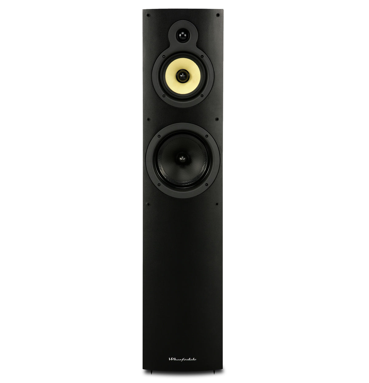 Wharfedale Crystal CR4.3 floorstanding speaker in black, front view without grille